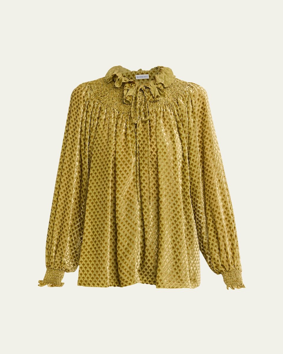 Velvet Smocked Ruffle Blouse